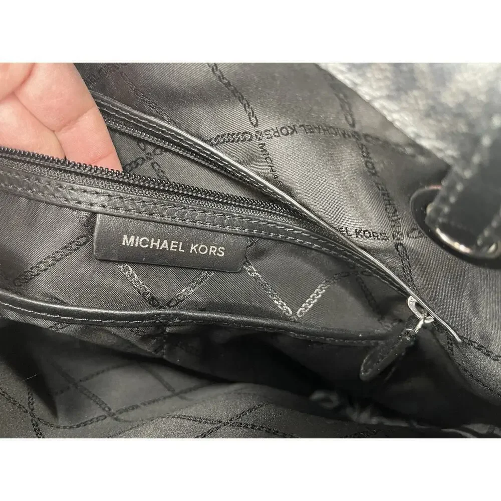 Michael Kors Signature Large Jet Set Logo Tote Black With Silver Hardware